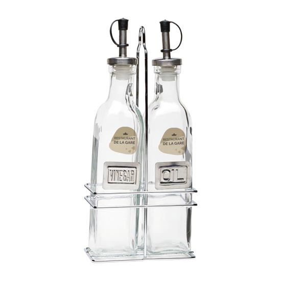 Oil & Vinegar Glass Bottle With Chrome Stand