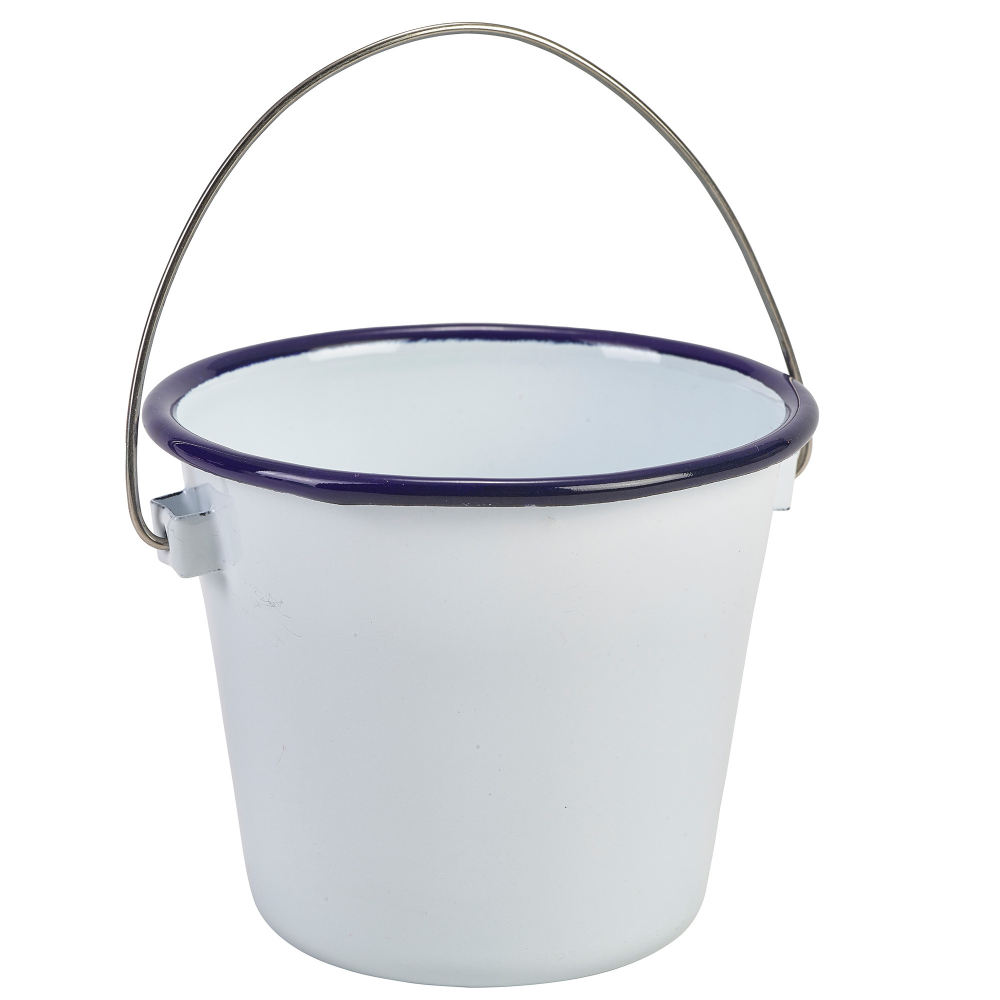 Enamel Bucket White with Blue Rim (0.5 Litre)